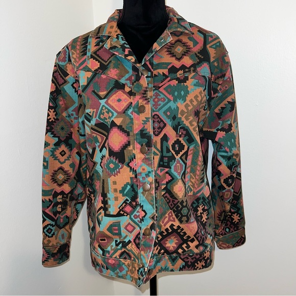 Vintage Aztec/tribal denim jacket Brownstone Studio western, boho, southwestern - Picture 1 of 8